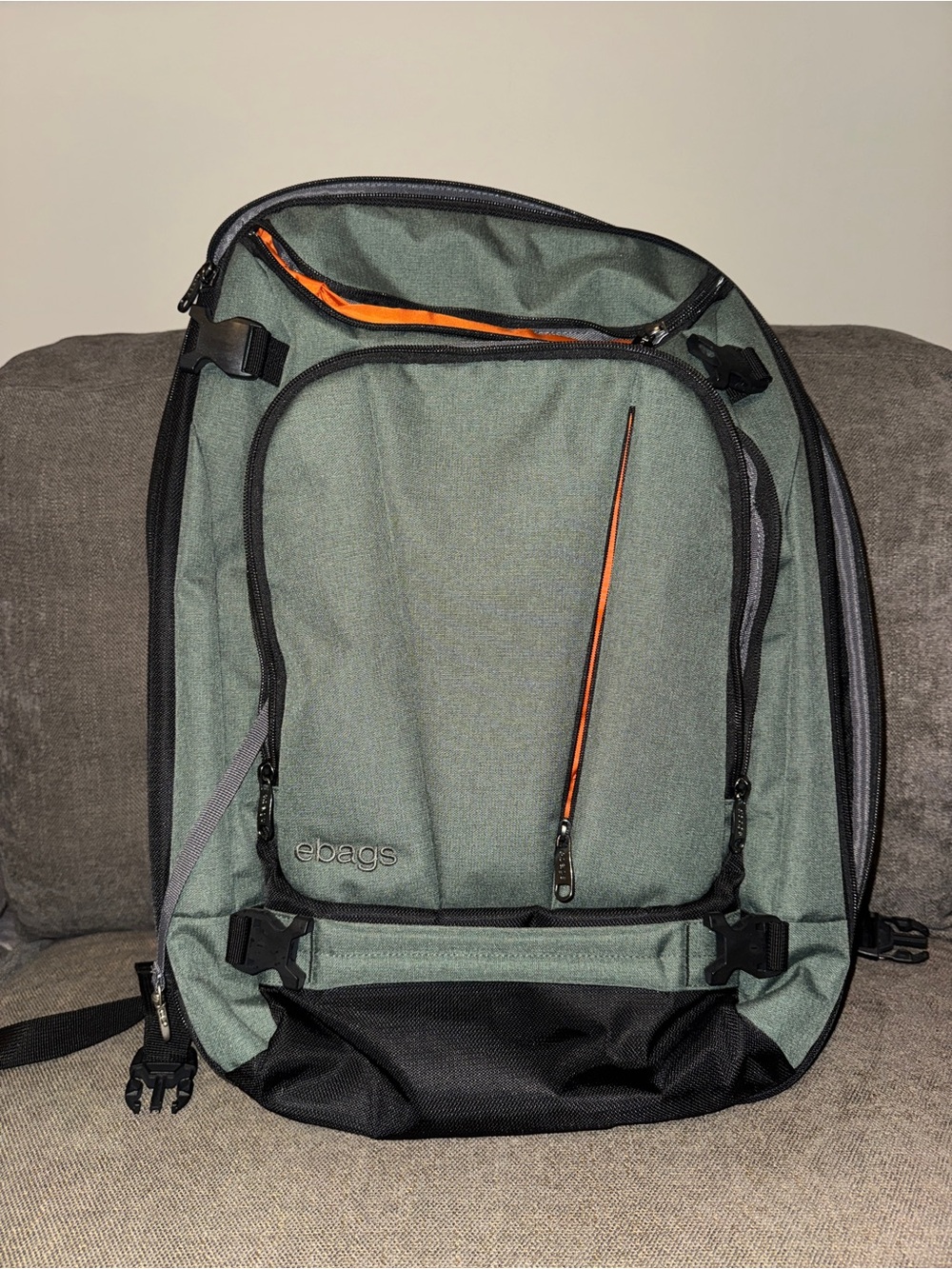 ebags Green Travel Backpack with Orange Accent